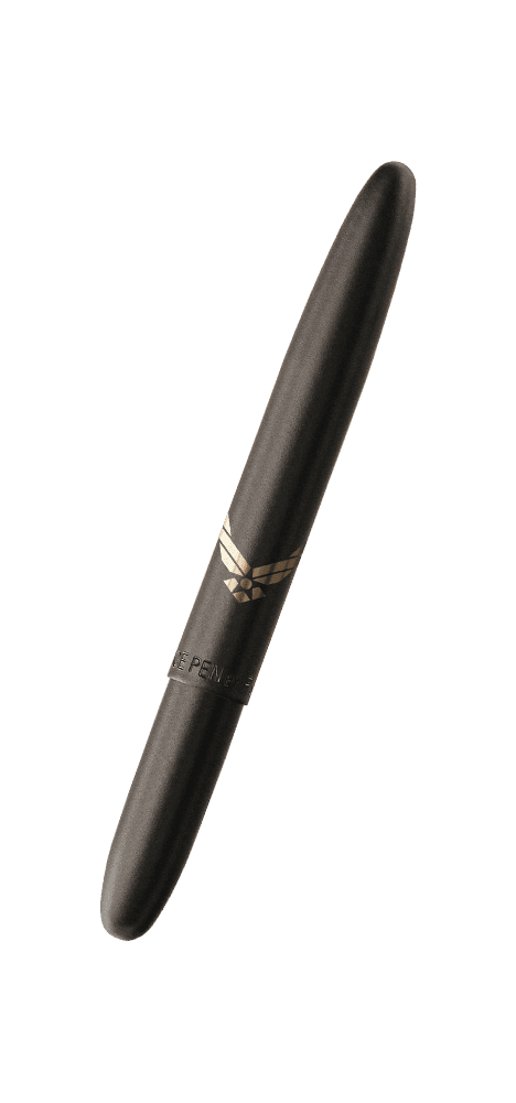 Closed 400B-AF-WING matte black bullet space pen with United States Air Force Wing Insignia