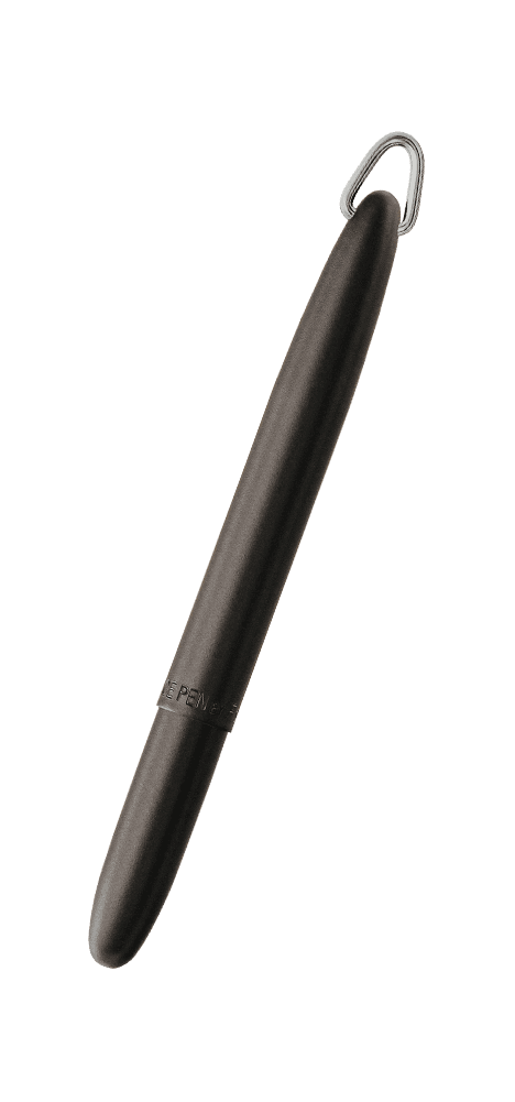 Closed 400B/JR matte black bullet space pen with chrome jump ring