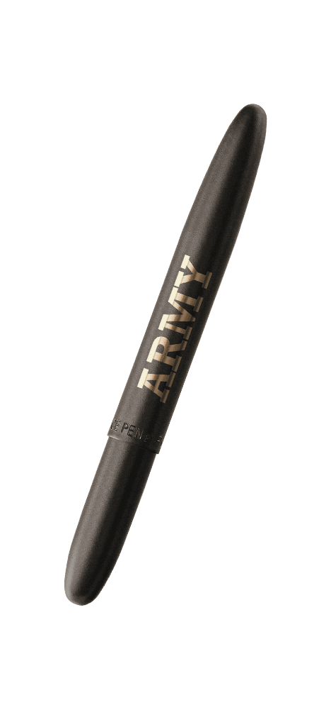 Closed 400BUSAR matte black bullet space pen with ARMY engraving