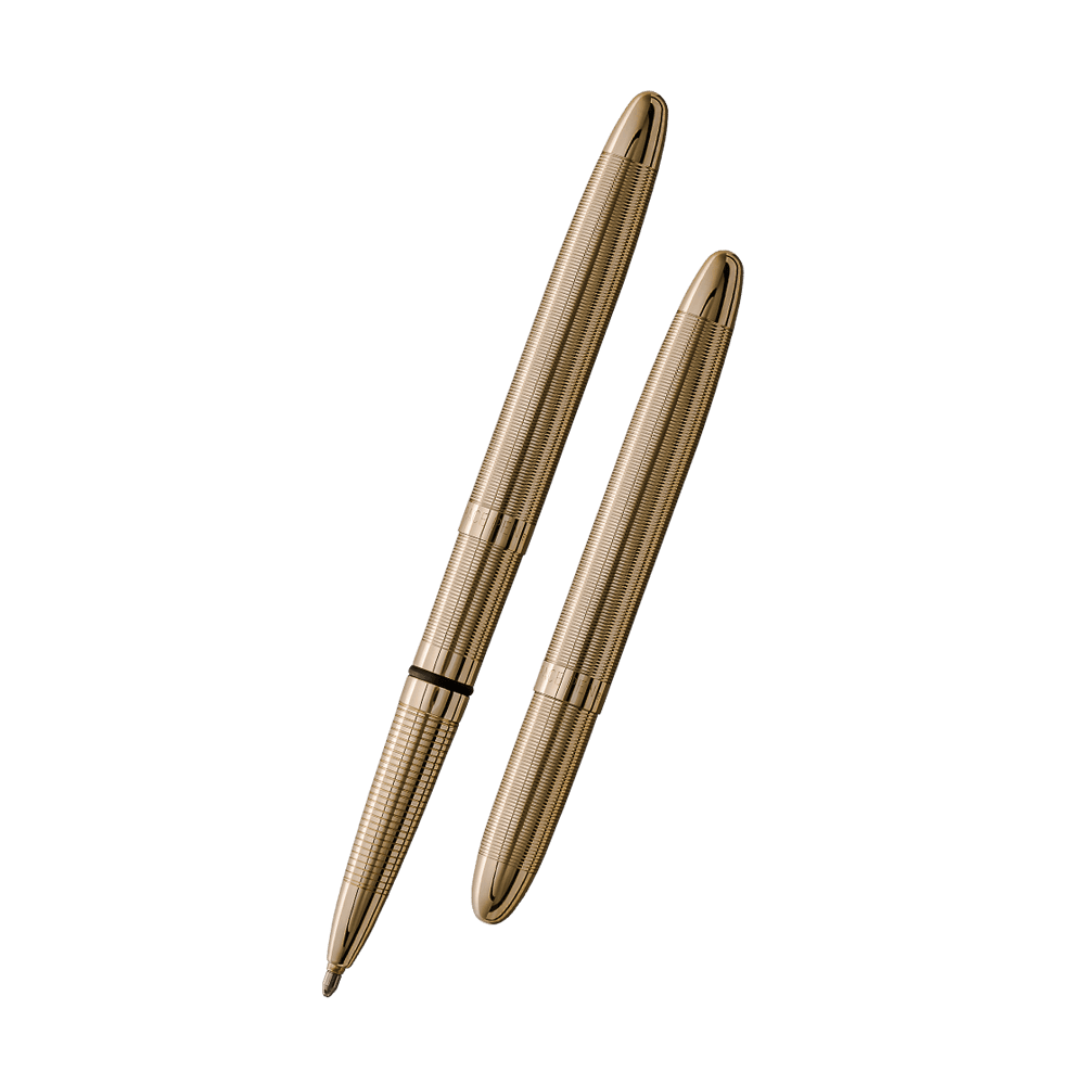 Left: open 400G lacquered brass bullet space pen
Right: closed 400G lacquered brass bullet space pen