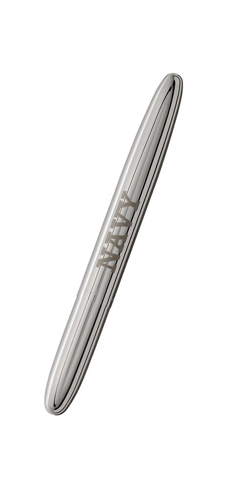 Closed 400USN chrome bullet space pen with US Navy NAVY engraving